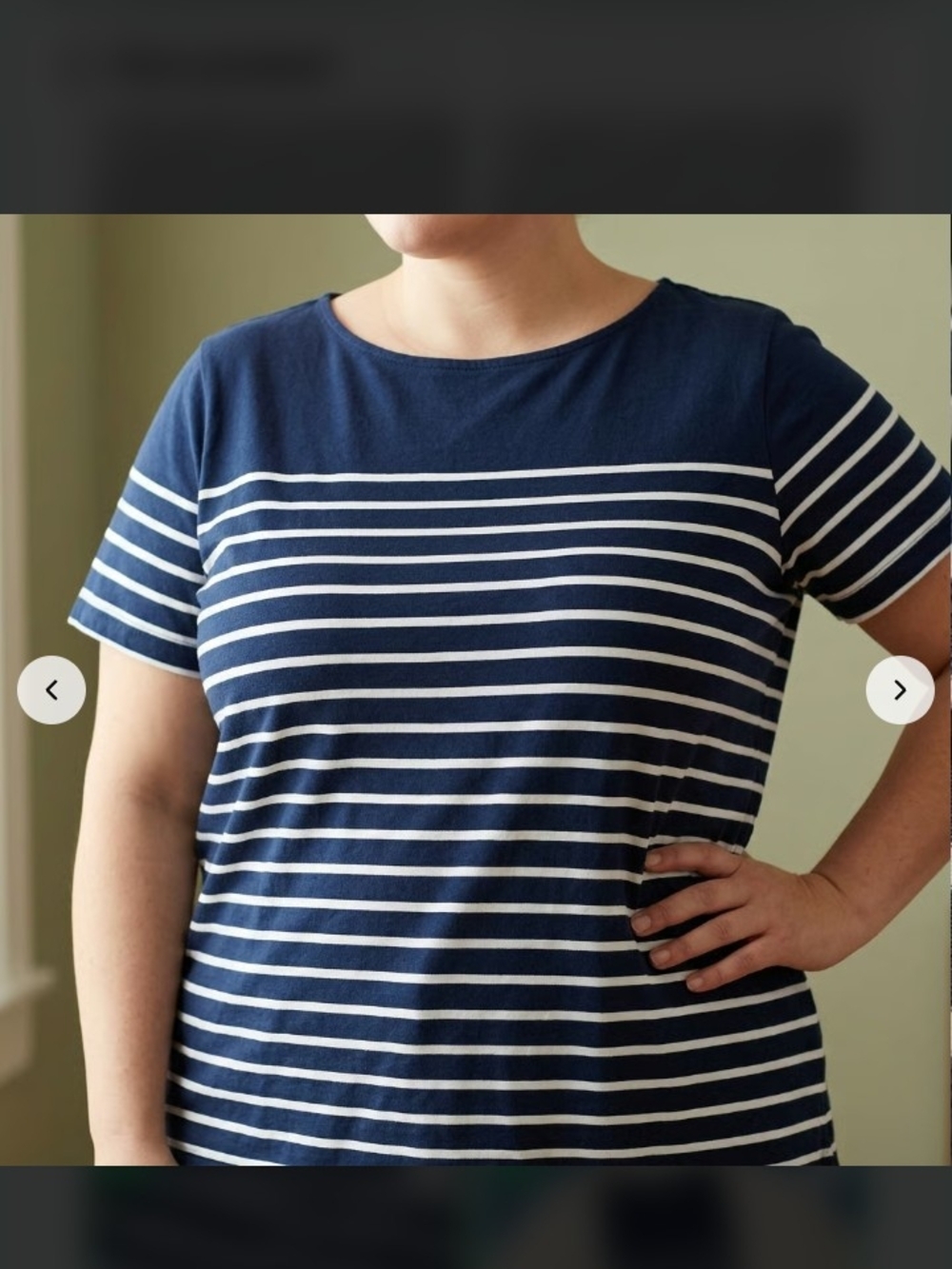 Time and Tru Women's 3x Navy and White Striped Short Sleeve Tee